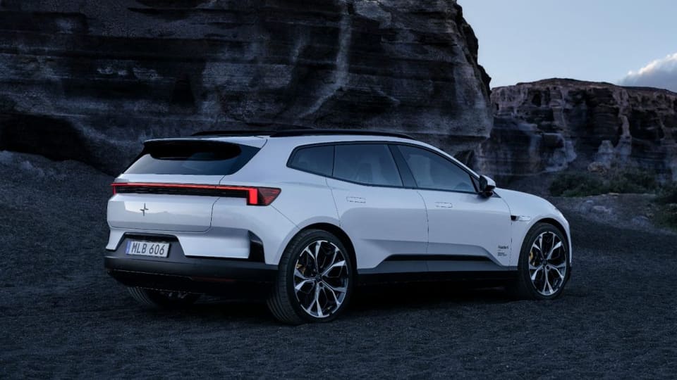 Polestar 4 electric SUV rear view on dealer lot