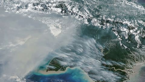 Satellite image showing smoke from fires burning in New Guinea