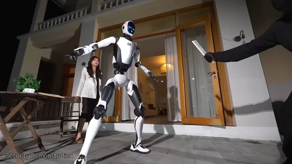 Unitree H2-X humanoid robot in protective stance