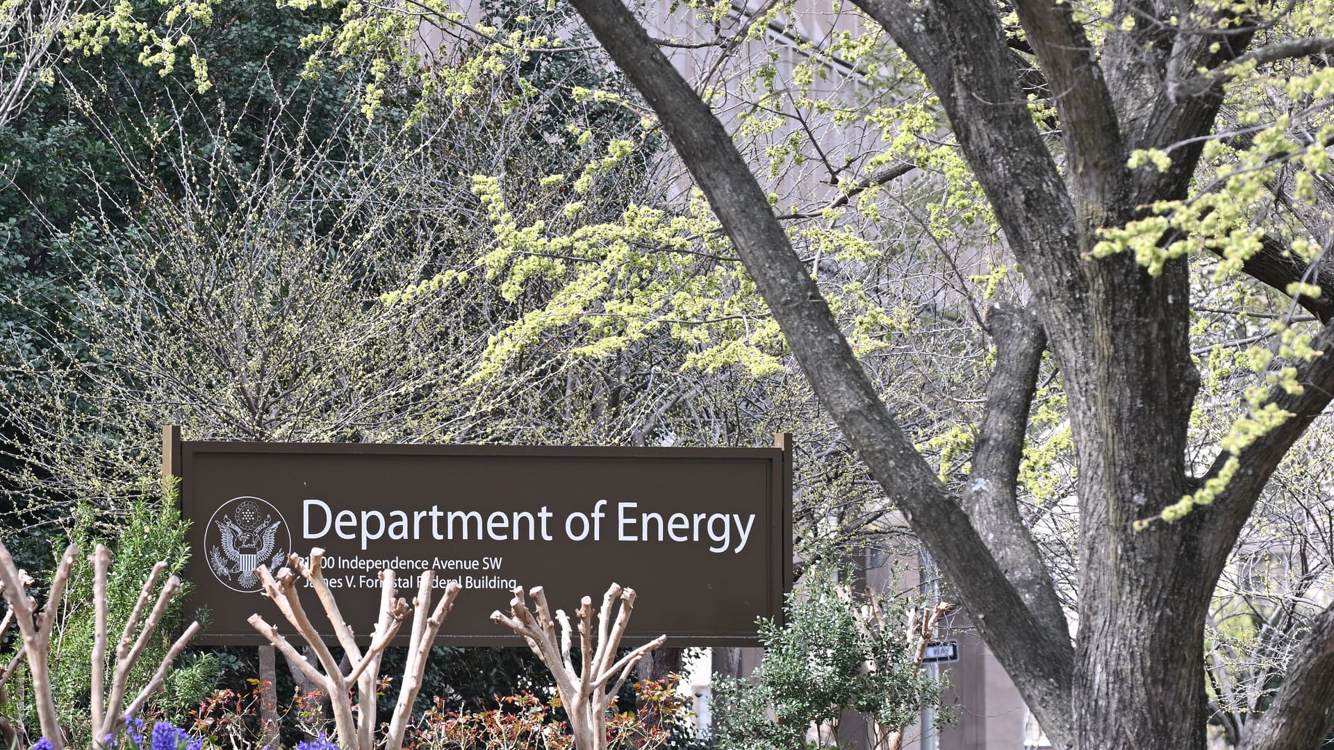 The official Department of Energy sign at the Forrestal Building in Washington, D.C.