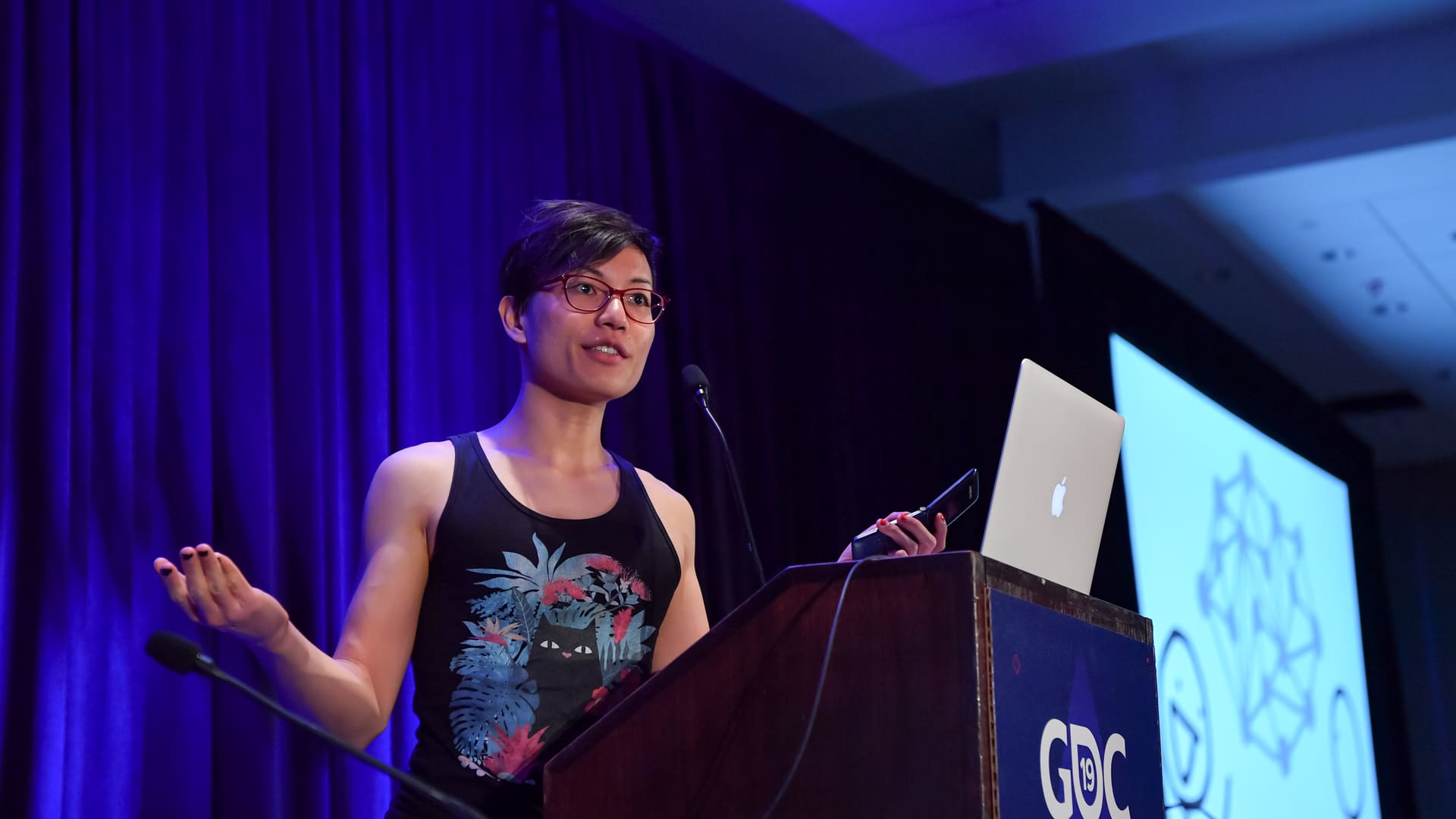 Nicky Case, indie game developer, speaking at the Game Developers Conference 2019