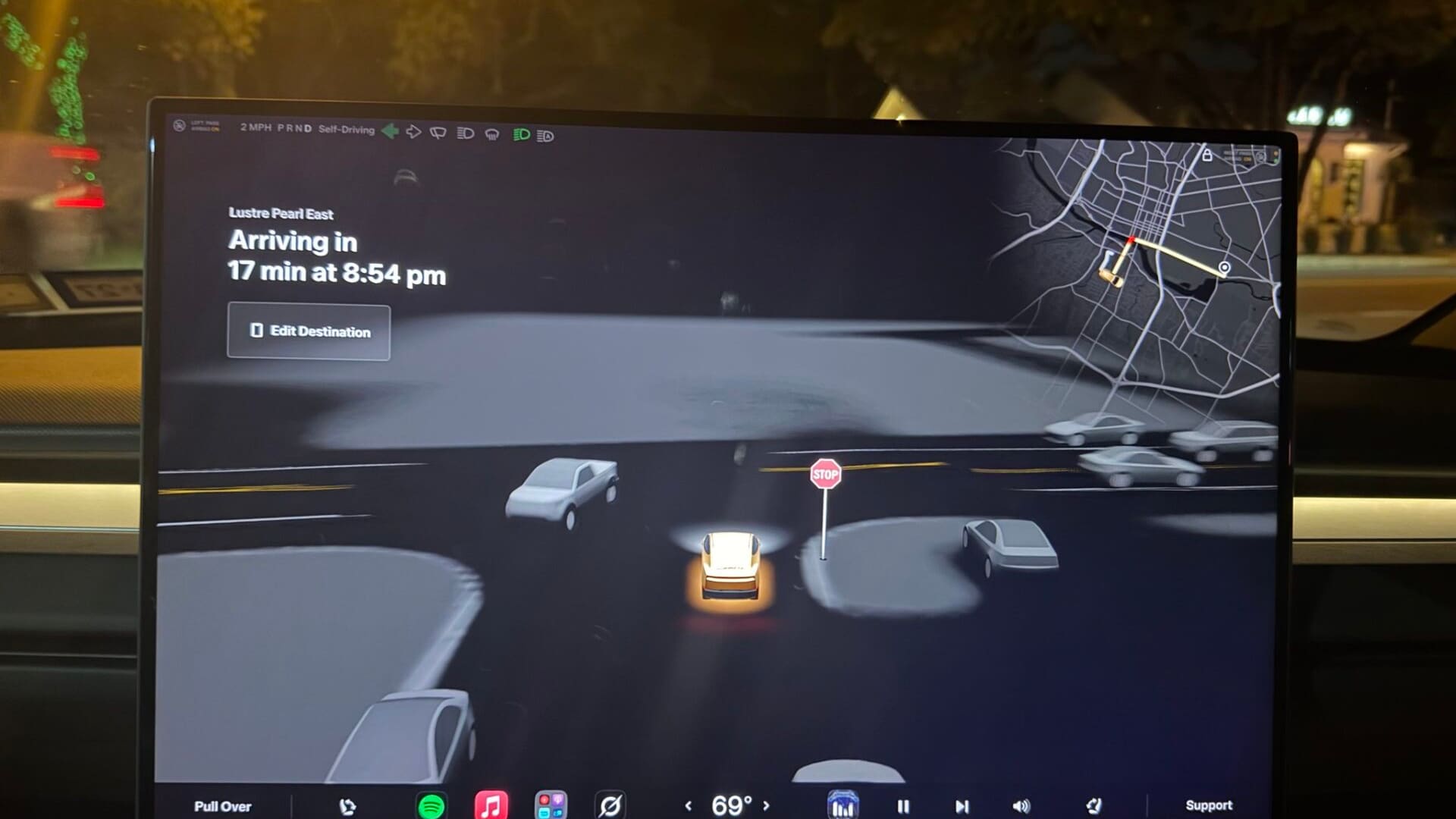 Tesla Cybercab interior screen during a ride demonstration