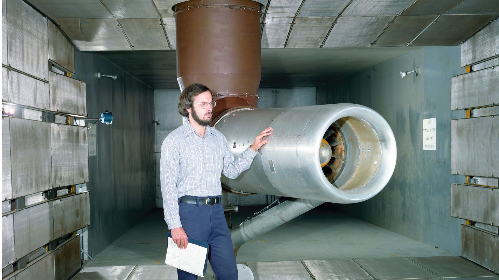 Wind tunnel fan test model in NASA Glenn's 9x15-foot low-speed facility, 1976