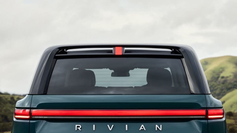 Rivian R2 electric SUV in Catalina Blue, exterior view