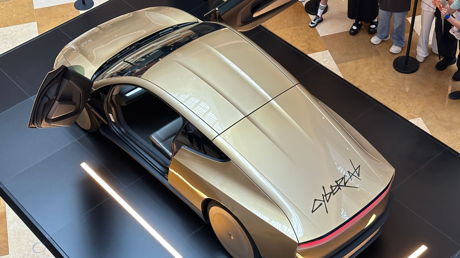 Tesla Cybercab autonomous vehicle with angular futuristic design