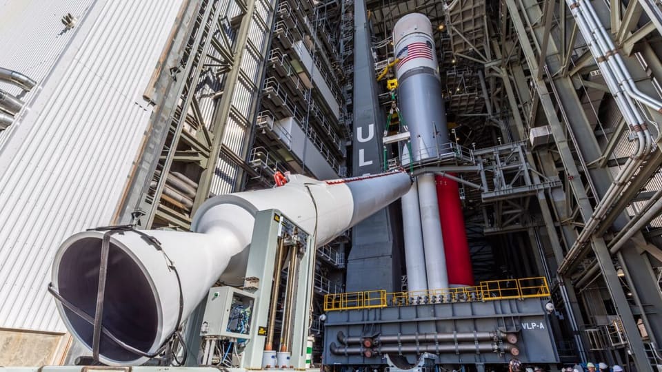 ULA's Vulcan rocket with solid boosters at Cape Canaveral Space Force Station