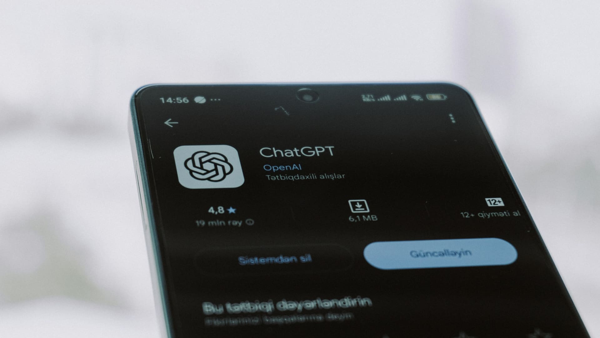 Smartphone displaying the ChatGPT app on its screen