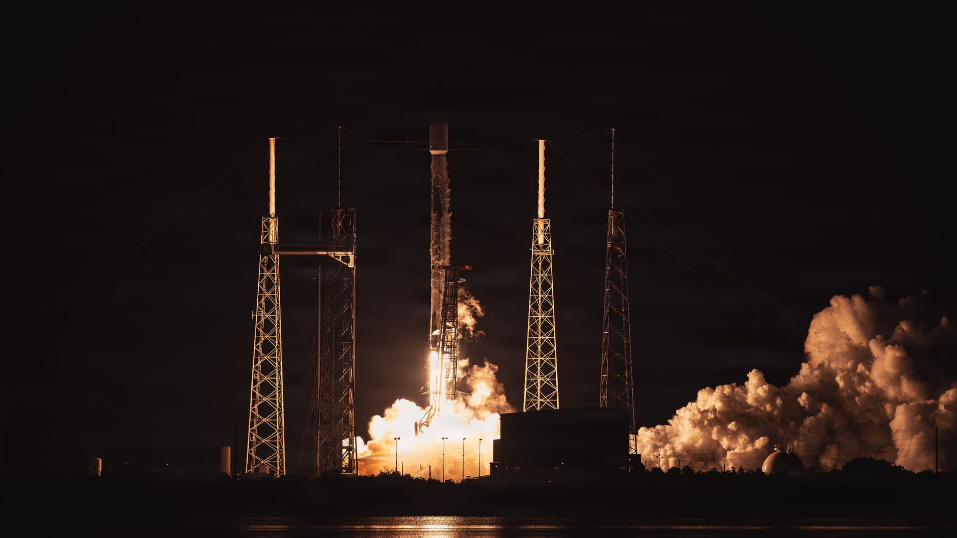 A Falcon 9 rocket launches carrying AST SpaceMobile’s BlueBird 11–13 mission.