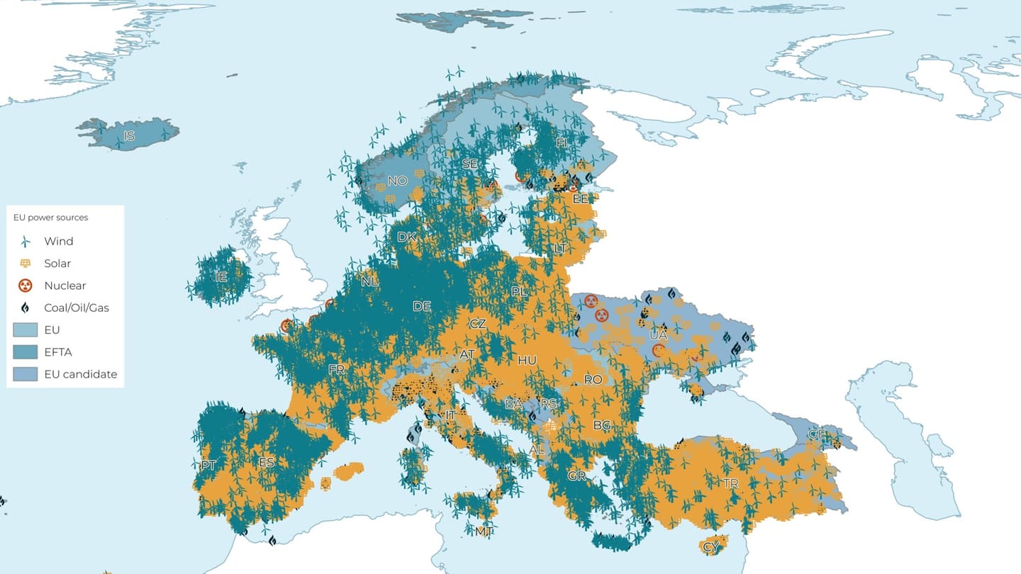 Modat map of exposed solar and wind farm control systems across Europe