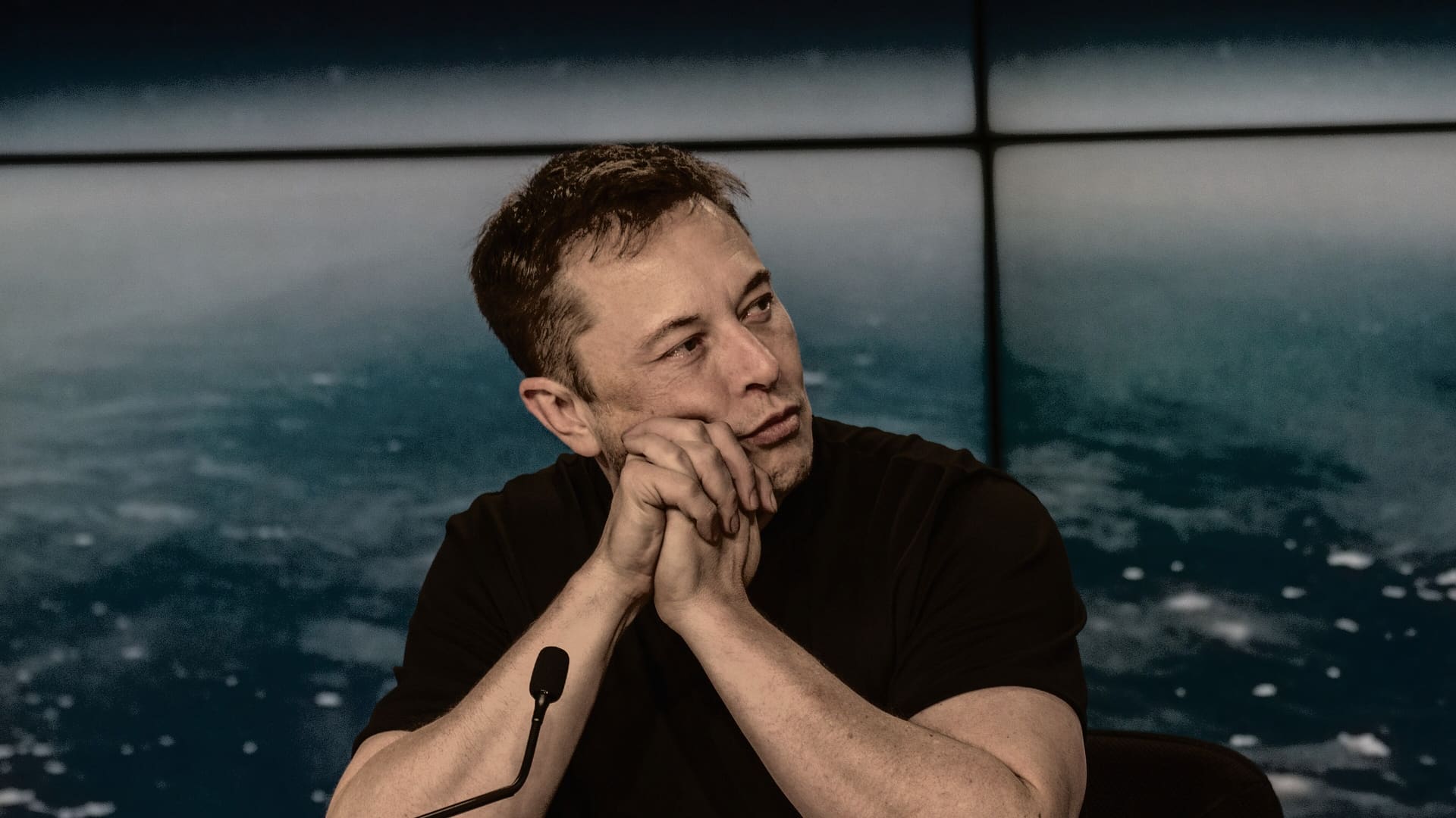 Elon Musk speaks at the SpaceX press conference after the first Falcon Heavy launch