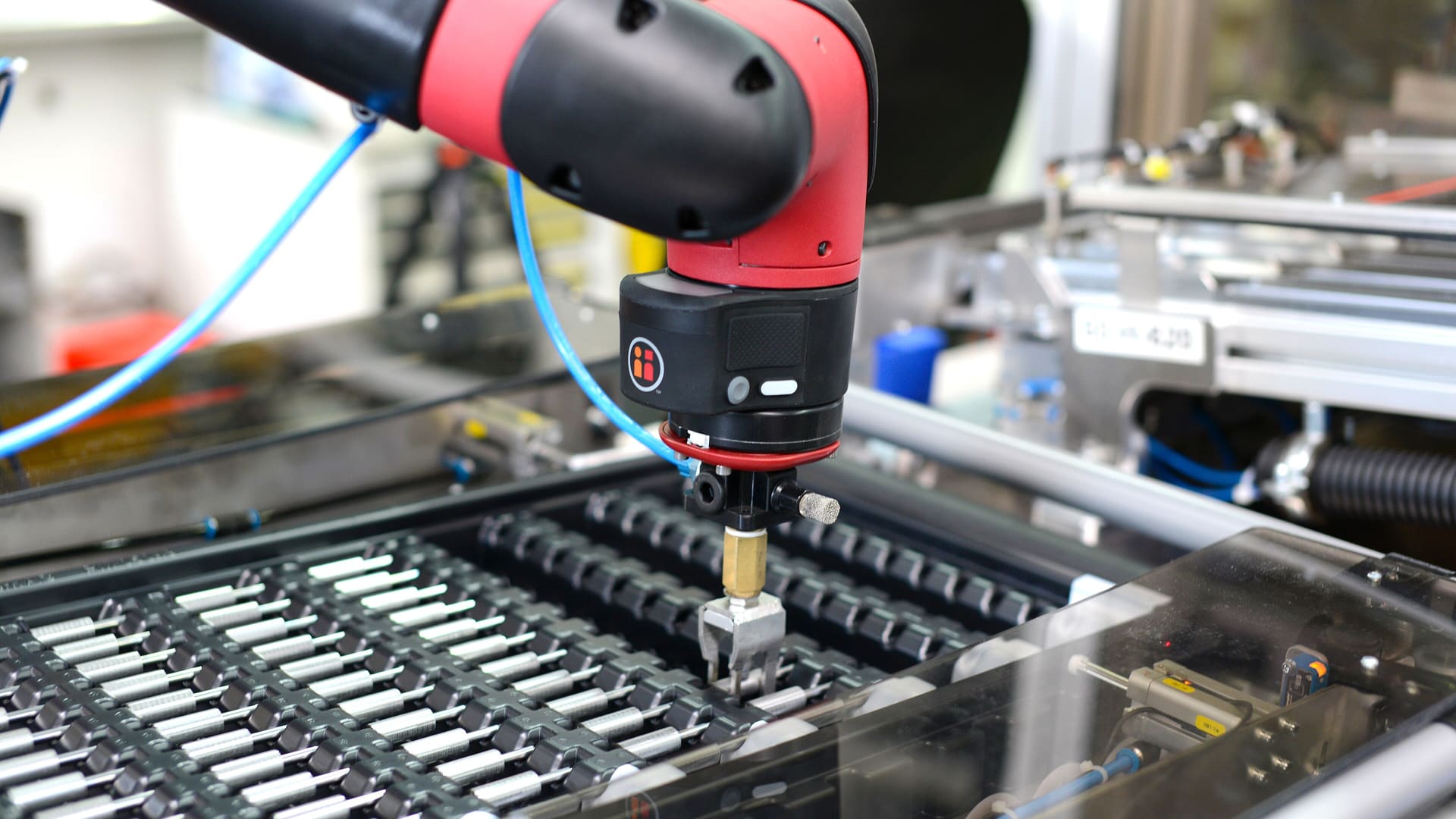 Sawyer collaborative robot on factory floor at Schramberg, Germany